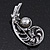Vintage Diamante Simulated Pearl 'Feather' Brooch In Antique Silver Finish - 5cm Length - view 5