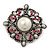 Vintage Bridal Corsage Faux Pearl Fuchsia Crystal Brooch/Pendant In Burn Silver Metal - 4.5cm Diameter - view 5
