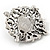 Vintage Bridal Corsage Faux Pearl Fuchsia Crystal Brooch/Pendant In Burn Silver Metal - 4.5cm Diameter - view 6