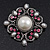 Vintage Bridal Corsage Faux Pearl Fuchsia Crystal Brooch/Pendant In Burn Silver Metal - 4.5cm Diameter - view 3