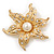 Gold Plated Crystal/Simulated Pearl Flower Brooch/Pendant - 5.5cm Diameter - view 4