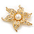 Gold Plated Crystal/Simulated Pearl Flower Brooch/Pendant - 5.5cm Diameter - view 7