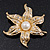 Gold Plated Crystal/Simulated Pearl Flower Brooch/Pendant - 5.5cm Diameter