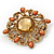 Vintage Topaz Coloured Crystal Orange Bead Brooch/Pendant In Gold Metal - 4.5cm - view 3