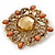 Vintage Topaz Coloured Crystal Orange Bead Brooch/Pendant In Gold Metal - 4.5cm - view 5