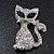 Cute Diamante 'Cat' Brooch In Silver Plating - 3.5cm Length - view 3