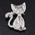 Cute Diamante 'Cat' Brooch In Silver Plating - 3.5cm Length - view 4