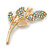 Gold Plated AB Crystal 'Reed' Floral Brooch - 5cm Length - view 4