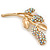 Gold Plated AB Crystal 'Reed' Floral Brooch - 5cm Length - view 5