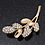 Gold Plated AB Crystal 'Reed' Floral Brooch - 5cm Length - view 2