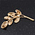 Gold Plated AB Crystal 'Reed' Floral Brooch - 5cm Length - view 3