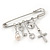 'Simulated Pearl, Cross, Lock&Key' Safety Pin Brooch In Rhodium Plated Metal - - view 6