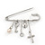 'Simulated Pearl, Cross, Lock&Key' Safety Pin Brooch In Rhodium Plated Metal - - view 5