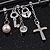 'Simulated Pearl, Cross, Lock&Key' Safety Pin Brooch In Rhodium Plated Metal - - view 3