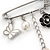 'Flower, Butterfly & Simulated Pearl Bead' Swarovski Crystal Safety Pin Brooch In Rhodium Plated Metal - 5cm Length - view 5
