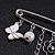 'Flower, Butterfly & Simulated Pearl Bead' Swarovski Crystal Safety Pin Brooch In Rhodium Plated Metal - 5cm Length - view 3