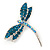 Crystal Dragonfly Brooch In Silver Tone/ Teal Blue/ 65mm Long - view 2