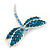 Crystal Dragonfly Brooch In Silver Tone/ Teal Blue/ 65mm Long - view 3