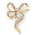 Dazzling Diamante 'Bow' Brooch In Gold Plated Metal - 7cm Length - view 2