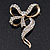 Dazzling Diamante 'Bow' Brooch In Gold Plated Metal - 7cm Length