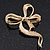 Dazzling Diamante 'Bow' Brooch In Gold Plated Metal - 7cm Length - view 4