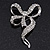 Dazzling Diamante 'Bow' Brooch In Rhodium Plated Metal - 7cm Length - view 2
