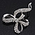 Dazzling Diamante 'Bow' Brooch In Rhodium Plated Metal - 7cm Length - view 5