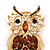 Oversized Rhodium Plated Filigree Amber Coloured Crystal 'Owl' Brooch - 7.5cm Length - view 5