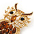 Oversized Rhodium Plated Filigree Amber Coloured Crystal 'Owl' Brooch - 7.5cm Length - view 6