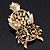Oversized Rhodium Plated Filigree Amber Coloured Crystal 'Owl' Brooch - 7.5cm Length - view 4