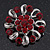 Red Crystal Wreath Brooch In Rhodium Plated Metal - 4cm Diameter - view 2