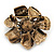 Vintage Textured Diamante Flower Brooch In Bronze Tone Metal - 5cm Diameter - view 2
