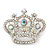 Clear & AB Crystal 'Queenie' Crown Brooch In Rhodium Plated Metal - 5cm Length - view 2