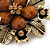 'Botanica' Flower Brooch In Antique Gold Finish Crystal/Stone (Brown)  - 6.5cm Diameter - view 3