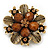 'Botanica' Flower Brooch In Antique Gold Finish Crystal/Stone (Brown)  - 6.5cm Diameter