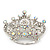 Clear & AB Crystal 'Princess' Crown Brooch In Rhodium Plated Metal - 4.5cm Length - view 2