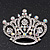 Clear & AB Crystal 'Princess' Crown Brooch In Rhodium Plated Metal - 4.5cm Length
