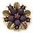 'Botanica' Flower Brooch In Antique Gold Finish Crystal/Stone (Purple) - 5.5cm Diameter