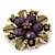 'Botanica' Flower Brooch In Antique Gold Finish Crystal/Stone (Purple) - 5.5cm Diameter - view 2