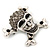 Diamante 'Skull & Crossbones' Brooch In Burn Silver - 4cm Length - view 3