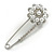 Rhodium Plated Caviar Set Simulated Pearl and Swarovski Crystal Safety Pin Brooch - 7cm Length - view 3