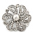 Bridal Clear Diamante 'Flower' Brooch In Rhodium Plating - 4.8cm Diameter