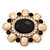 Huge Vintage Black/Cream Acrylic Diamante Oval Brooch In Gold Plating - 10cm Length