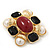 Square Simulated Pearl, Black Glass, Red Stone Brooch In Gold Plating - 5cm Length - view 3