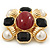 Square Simulated Pearl, Black Glass, Red Stone Brooch In Gold Plating - 5cm Length - view 4