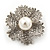 Clear Crystal Bridal 'Flower' Brooch In Rhodium Plating - 4cm Diameter