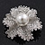 Clear Crystal Bridal 'Flower' Brooch In Rhodium Plating - 4cm Diameter - view 6