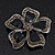 Black Enamel Ash Grey Crystal 'Daisy' Brooch In Silver Plating - 4.5cm Diameter - view 4