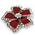 Red Enamel Clear Crystal 'Daisy' Brooch In Silver Plating - 4.5cm Diameter - view 3