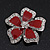 Red Enamel Clear Crystal 'Daisy' Brooch In Silver Plating - 4.5cm Diameter - view 2